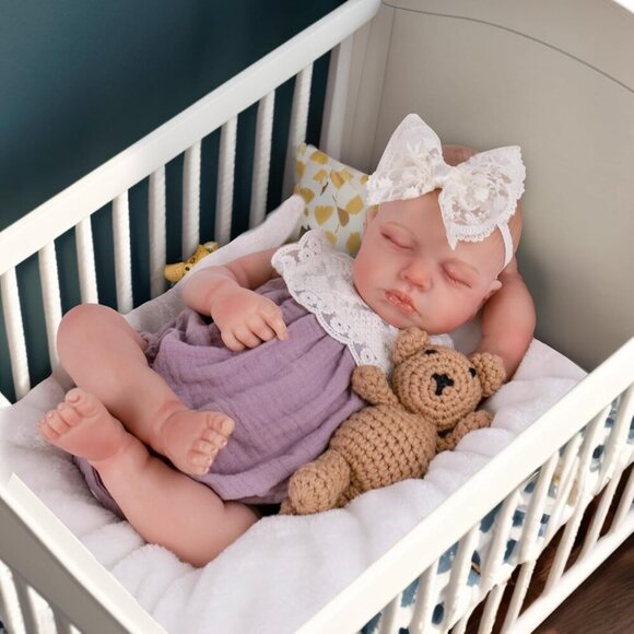 20 Inch Realistic Sleeping Newborn Baby Girl with Poseable Limbs and Feeding Set - Picture 8 of 8